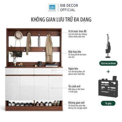 Tủ Giày Đa Năng Tích Hợp 6 Móc Treo Đồ Tiện Lợi, Đặt Tại Lối Vào Phòng Khách SIB Decor KG48