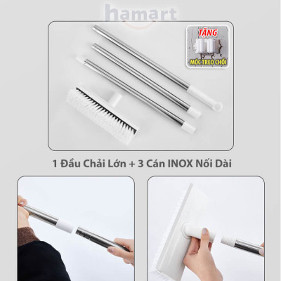 Chổi Chà Sàn Nhà Tắm Cán Dài Có Gạt Nước Hamart Xoay 360° Cọ Sàn Đa Năng TẶNG Móc Treo Chổi