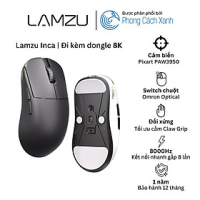 Chuột không dây siêu nhẹ Lamzu INCA - Đi kèm dongle 8KHz - Hàng Chính Hãng