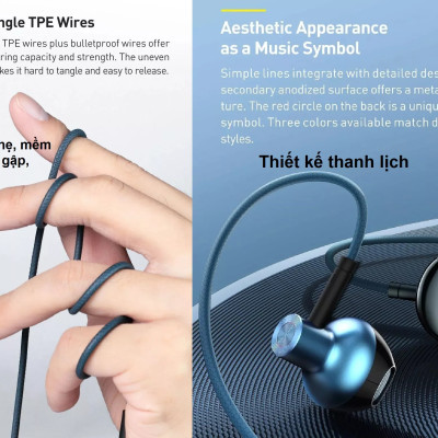 Tai nghe chân cắm 3.5mm âm thanh 6D Baseus H19 - Hàng chính hãng