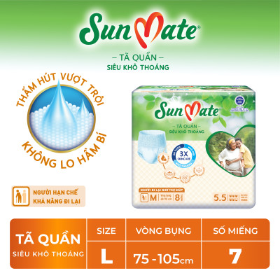 Combo 2 Gói Tã Quần Người Lớn Sunmate Khô Thoáng L7 (7 Miếng/ Gói)