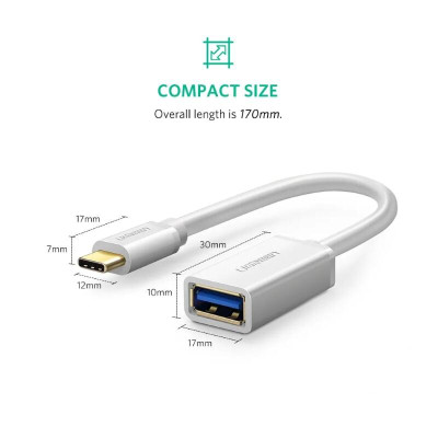 Ugreen UG30702US154TK 13CM Màu TRắng Dây USB Type-C sang USB 3.0 - HÀNG CHÍNH HÃNG