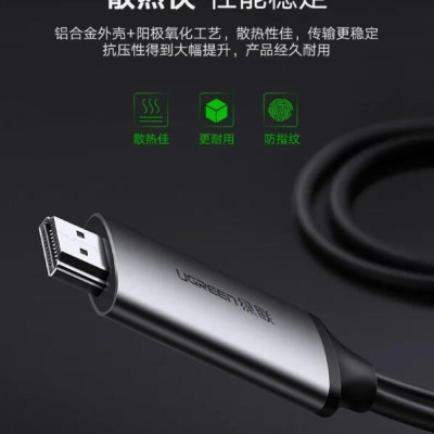 Ugreen UG50544CM183TK 1.5M màu Xám Cáp chuyển đổi TYPE C sang HDMI dương + hỗ trợ cổng USB cấp nguồn - HÀNG CHÍNH HÃNG