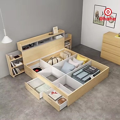 [Kèm Ảnh Thực Tế - Miễn phí vận chuyển & Lắp đặt] GIƯỜNG NGỦ GỖ OHAHA CAO CẤP - NHIỀU NGĂN TIỆN DỤNG - GC043