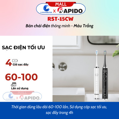 Máy Tăm nước cầm tay Rapido RWG150/RWW-300 - Bàn chải điện thông minh RST-15CW Trắng/RST-15WB Đen - Hàng Chính Hãng - bảo hành 6 tháng