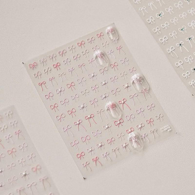 Sticker 5D Lụa Nổi Hình Dây Nơ Mảnh Mix Màu Trắng Hồng dán nail Cao Cấp TL004 Đính Đá Trang Trí Móng Siêu Dễ Thương Phong Cách Hàn Quốc Nữ Women