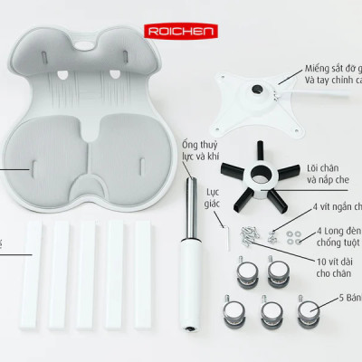 [Ghế Roichen WOW Minh Ngọc] Ghế chỉnh dáng ngồi đúng  có chân xoay Roichen - WOW Hàn Quốc. Màu nâu chân đen