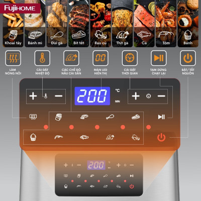 Nồi chiên không dầu 12L Fujihome A12DB nhập khẩu, nồi chiên điện tử 9 chế độ nấu, tặng bộ phụ kiện 8 món - BH 1 năm - hàng chính hãng