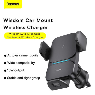 Bộ Đế Giữ Điện Thoại Baseus Wisdom Auto Alignment Car Mount Wireless Charger(QI 15W) (Hàng chính hãng)