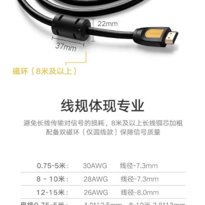 Ugreen UG10115HD101TK 1M màu Vàng Cáp tín hiệu HDMI chuẩn 1.4 hỗ trợ phân giải 4K * 2K - HÀNG CHÍNH HÃNG