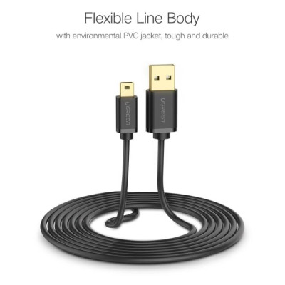 Ugreen UG10354US132TK 0.5M màu Đen Cáp sạc truyền dữ liệu USB 2.0 sang MINI USB đầu mạ vàng - HÀNG CHÍNH HÃNG