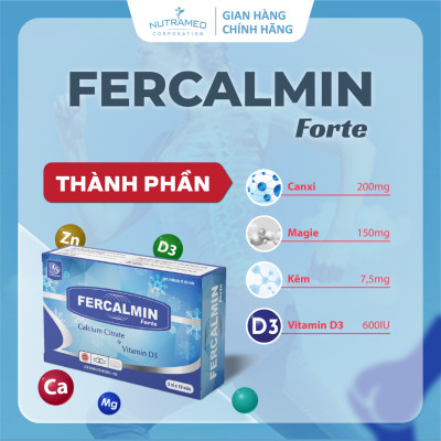Viên uống Fercalmin Forte hỗ trợ bổ sung canxi, vitamin và khoáng chất cho cơ thể (30 viên) - Nutramed