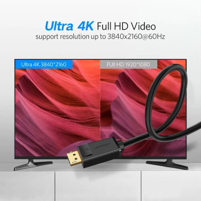 Ugreen UG10245DP102TK 1.5M Màu Đen Cáp 2 Đầu Displayport chuẩn V1.2 thuần đồng - HÀNG CHÍNH HÃNG