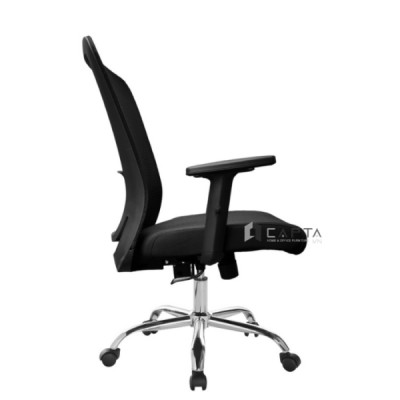 Ghế nhân viên lưng lưới tay chữ T CE4548-M Nội thất Capta Ghế làm việc lưng trung nệm vải khung nhựa đen tay tựa chữ T điều chỉnh chân xoay inox 201 có bánh xe nhựa