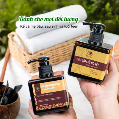 Bộ dưỡng thơm tho body và làm sạch cơ thể Wonmom ( 1 dầu gội cốt bồ kết + 1 sữa tắm thảo dược )