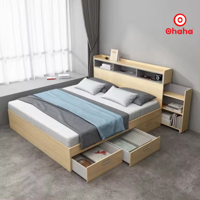 [Kèm Ảnh Thực Tế - Miễn phí vận chuyển & Lắp đặt] GIƯỜNG NGỦ GỖ OHAHA CAO CẤP - NHIỀU NGĂN TIỆN DỤNG - GC043