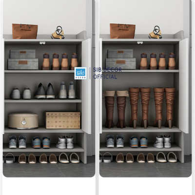Tủ Giày Gỗ Nhiều Ngăn Đa Năng Thương Hiệu SIB Decor Màu Trắng Phối Vân Gỗ TG19