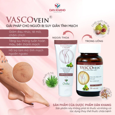 Bộ Sản Phẩm Hỗ Trợ Bệnh Suy Giãn Tĩnh Mạch Vascovein (Viên uống & Kem thoa)