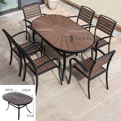 Bàn ăn ngoài trời mặt oval 1m5 TE2042-150A Nội thất Capta Bàn nhà hàng mặt gỗ nhựa polywood chân nhôm sơn tĩnh điện - Màu nâu gỗ