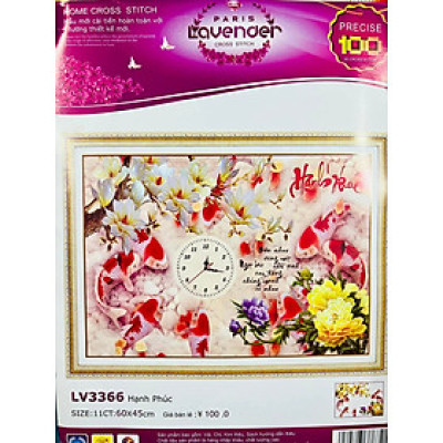Tranh thêu chữ thập đồng hồ cửu ngư LV3366, kích thước 60 x 45 cm
