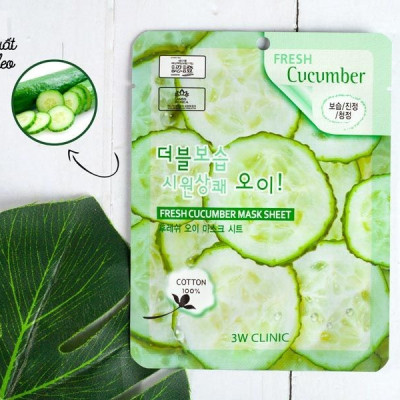 Combo 10 Mặt nạ dưỡng ẩm chiết xuất từ dưa leo 3W CLINIC FRESH CUCUMBER MASK SHEET 23ml x 10