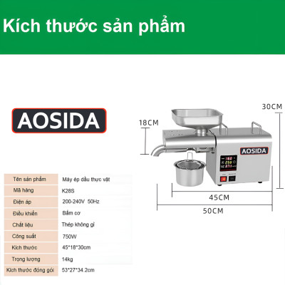 Máy ép dầu thực vật dùng cho gia đình AOSIDA K28S Thương hiệu Anh Quốc cao cấp, Công suất 1100W, 1 giờ ép 5-7.5 kg nguyên liệu - Hàng nhập khẩu