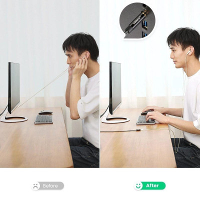 Ugreen UG60845AV118TK 0.5M màu đen 3.5mm 3 ngấn nối dài Cáp âm thanh dây bện nylon 50cm hỗ trợ micro - HÀNG CHÍNH HÃNG