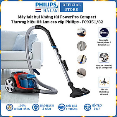 Máy hút bụi không túi PowerPro Compact thương hiệu Hà Lan Philips FC9351/82 1600W - Hàng chính hãng (BH 2 NĂM)