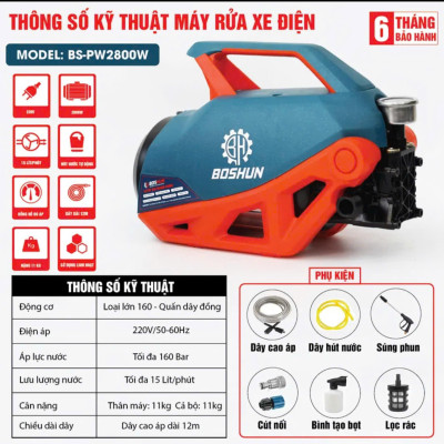 Máy rửa xe BOSHUN 2800W , Máy rửa xe Gia đình, máy rửa Xe Mini Chih Hãg Modell 2025