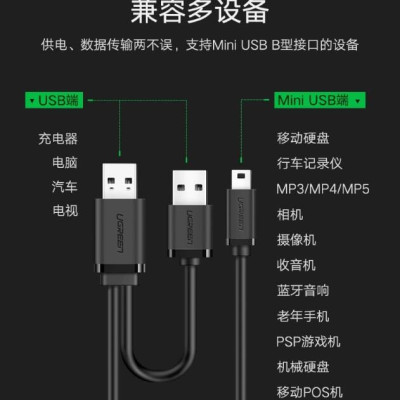 Ugreen UG10346US107TK 0.5M màu Đen Cáp sạc truyền dữ liệu USB 2.0 sang MICRO USB có trợ nguồn USB - HÀNG CHÍNH HÃNG