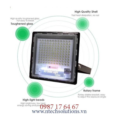 Đèn Pha Chống Lóa Cao Cấp Năng Lượng Mặt Trời mã JD-7120 Công Suất 120W - Mẫu 2021, Khung Nhôm