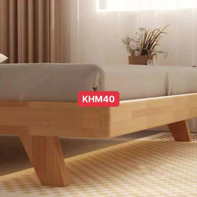 Giường ngủ KHM40 decor kiểu Hàn Quốc màu tự nhiên phủ bóng PU
