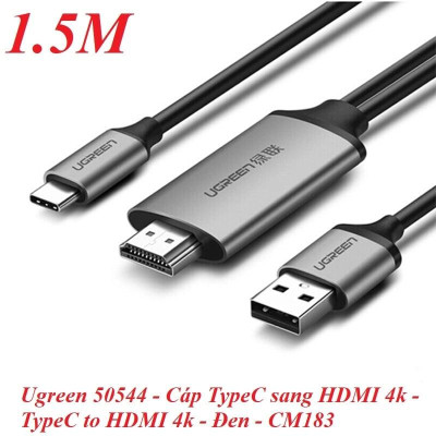 Ugreen UG50544CM183TK 1.5M màu Xám Cáp chuyển đổi TYPE C sang HDMI dương + hỗ trợ cổng USB cấp nguồn - HÀNG CHÍNH HÃNG