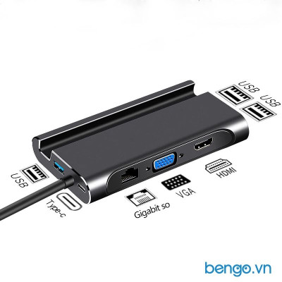 HUB Kiêm Dock Type-C Ra HDMI,VGA,LAN,3 Cổng USB 3.0 Hỗ Trợ Power Delivery - Hàng Nhập Khẩu