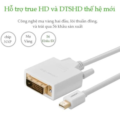 Ugreen UG10405MD102TK 2M Màu Trắng Cáp chuyển đổi Mini DP sang DVI 24 + 1 hỗ trợ phân giải 1080P - HÀNG CHÍNH HÃNG