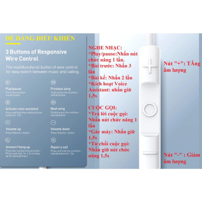 Tai nghe nhét tai jack cắm type-C  có mic Baseus Encok C17 NGCR010002 - Hàng chính hãng