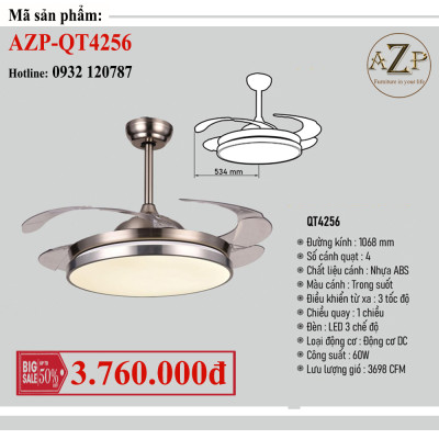AZP - ĐÈN QUẠT TRẦN / ĐÈN TRANG TRÍ / ĐÈN PHÒNG KHÁCH / PHÒNG NGỦ AZP-QT4256 phong cách đương đại, hàng nhập khẩu AZP