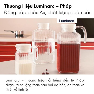 Bình đựng nước thủy tinh Luminarc Quadro G2668, dung tích 1.7L, dùng máy rửa bát | Hàng chính hãng