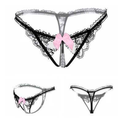 Quần lọt khe chuỗi hạt cườm - Đen