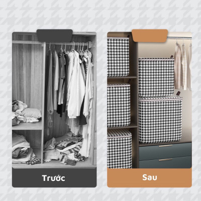 Giỏ Đựng Đồ Sọc Caro Trắng Đen – Gấp Gọn, Đa Năng, Dày Dặn, Dùng Cho Gia Đình, Du Lịch, Dọn Nhà
