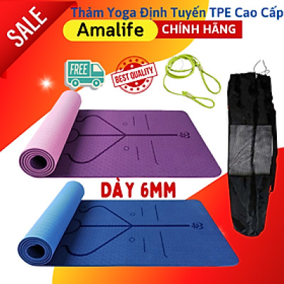 Thảm Yoga Định Tuyến TPE 2 Lớp Cao Cấp Amalife + Bao Thảm + Dây Buộc (Màu Ngẫu Nhiên)