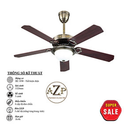 Siêu Sales QUẠT TRẦN AZP- 5 CÁNH GỖ, CÔNG XUẤT 50W, CÓ REMOTE- Hàng Nhập Khẩu