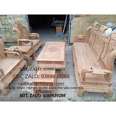 Bàn ghế phòng khách tần thủy hoàng gỗ gõ đỏ tay 12 bàn đục yếm liền