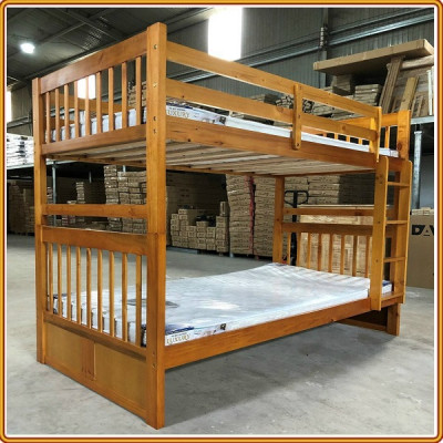 Giường 2 tầng Tundo màu vàng cầu thang treo kèm 2 hộc kéo 1m2