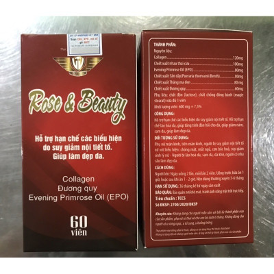 Viên uống đẹp da Rose and Beauty Vinh Thịnh Vượng VV, hộp 60v, cân bằng nội tiết tố nữ, chống lão hoá