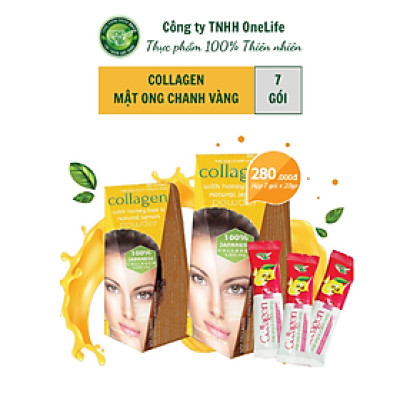 Thực Phẩm Bổ sung  Collagen Mật Ong Chanh Vàng Tự Nhiên OneLife (100% Bột collagen Cá Nhật Bản) – Hộp 7 gói x 20gr/gói