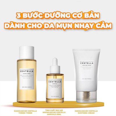 Bộ 3 Sản Phẩm Dưỡng Da Giảm Mụn Phục Hồi Da Skin1004 Madagascar Centella (Gồm Toner 210ml+ Serum 55ml+ Cream Soothing 75ml)