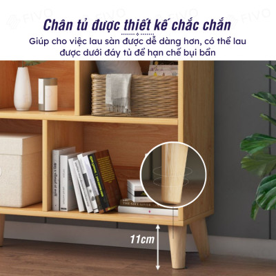 Tủ Kệ Sách Gỗ Đa Tầng 4 Chân Cao Cấp FIVO Mẫu FB60 Màu Gỗ, Nội Thất Lắp Ráp Đơn Giản, Nhiều Ngăn Rộng Rãi (Có Kèm Tấm Lưng)