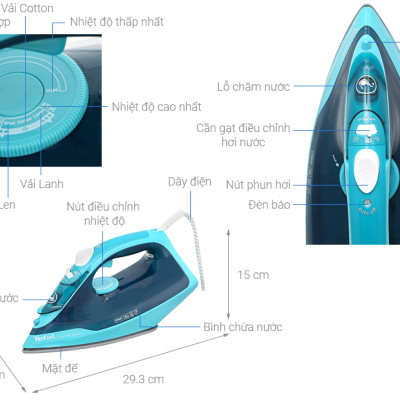 Bàn ủi hơi nước Tefal FV2867E0 - Dung tích bình chứa 270 ml - Công suất 2500W - Mặt đế Ceramic chống dính - Chức năng Phun hơiPhun tiaỦi hơi nướcỦi khô - Hàng chính hãng