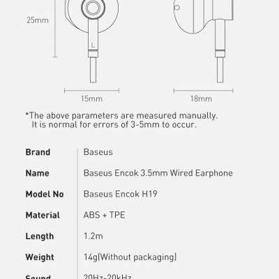 Tai nghe chân cắm 3.5mm âm thanh 6D Baseus H19 - Hàng chính hãng
